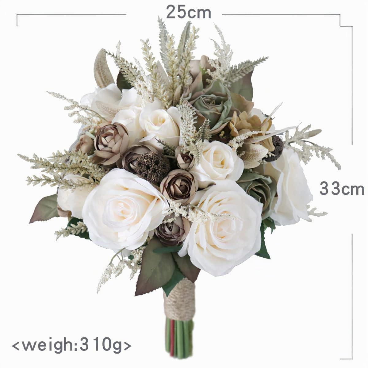 Fouriding Brautstrauß Braut Brautjungfer Brautjungfern Blumensträusse Hochzeit Rosen Blumenstrauß künstlicher Rosenstrauß Bouquet Deko Cremig