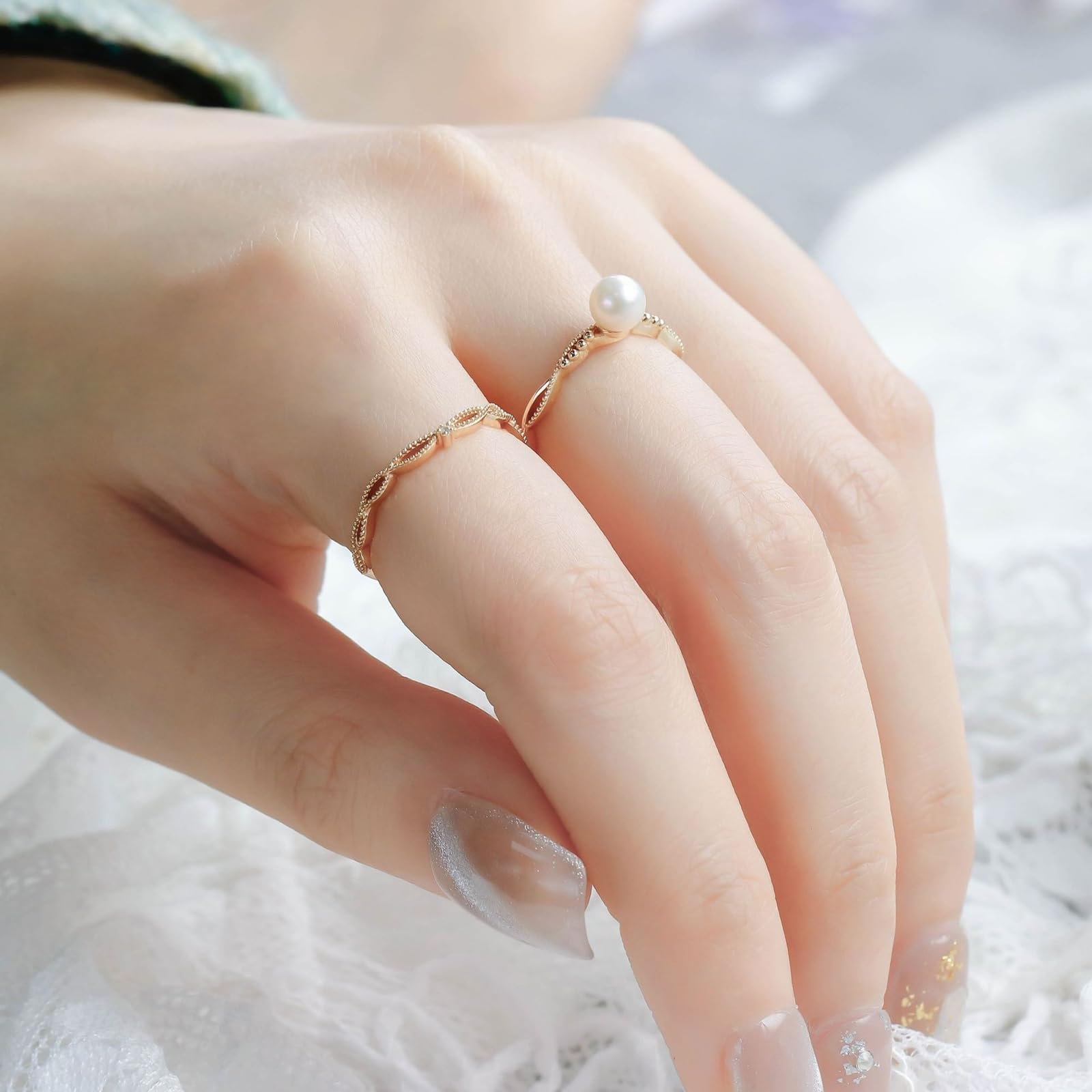 Anillo de compromiso infinito de oro amarillo de 9 quilates, 14 quilates y 18 quilates para mujer con perla y moissanita