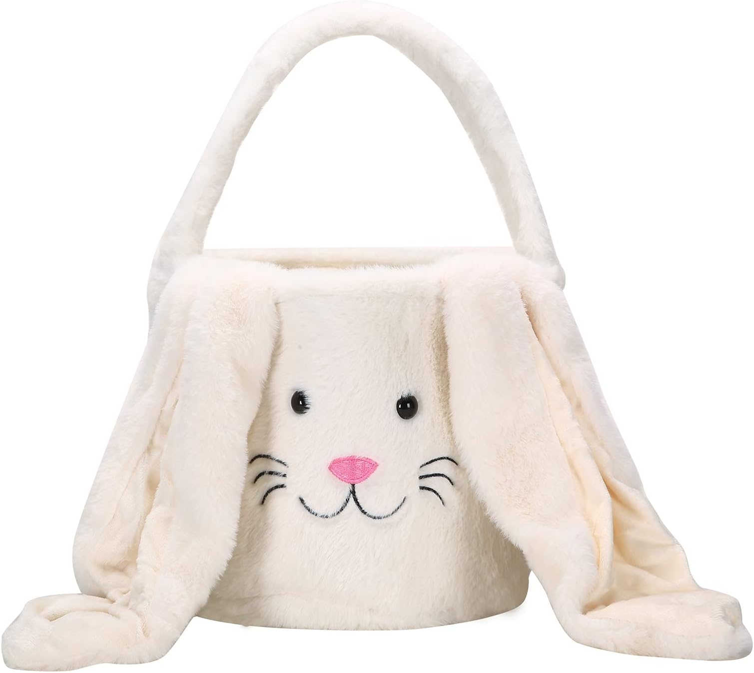 Easter Bunny Basket for Kids Easter Bucket Bag with Fluffy Ears Bunny Tote Bag for Easter Eggs Candy Storage