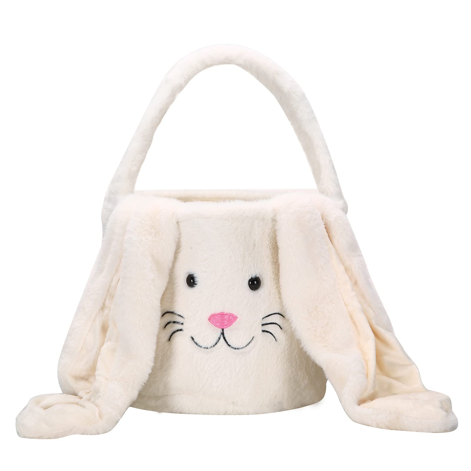 Easter Bunny Basket for Kids Easter Bucket Bag with Fluffy Ears Bunny Tote Bag for Easter Eggs Candy Storage