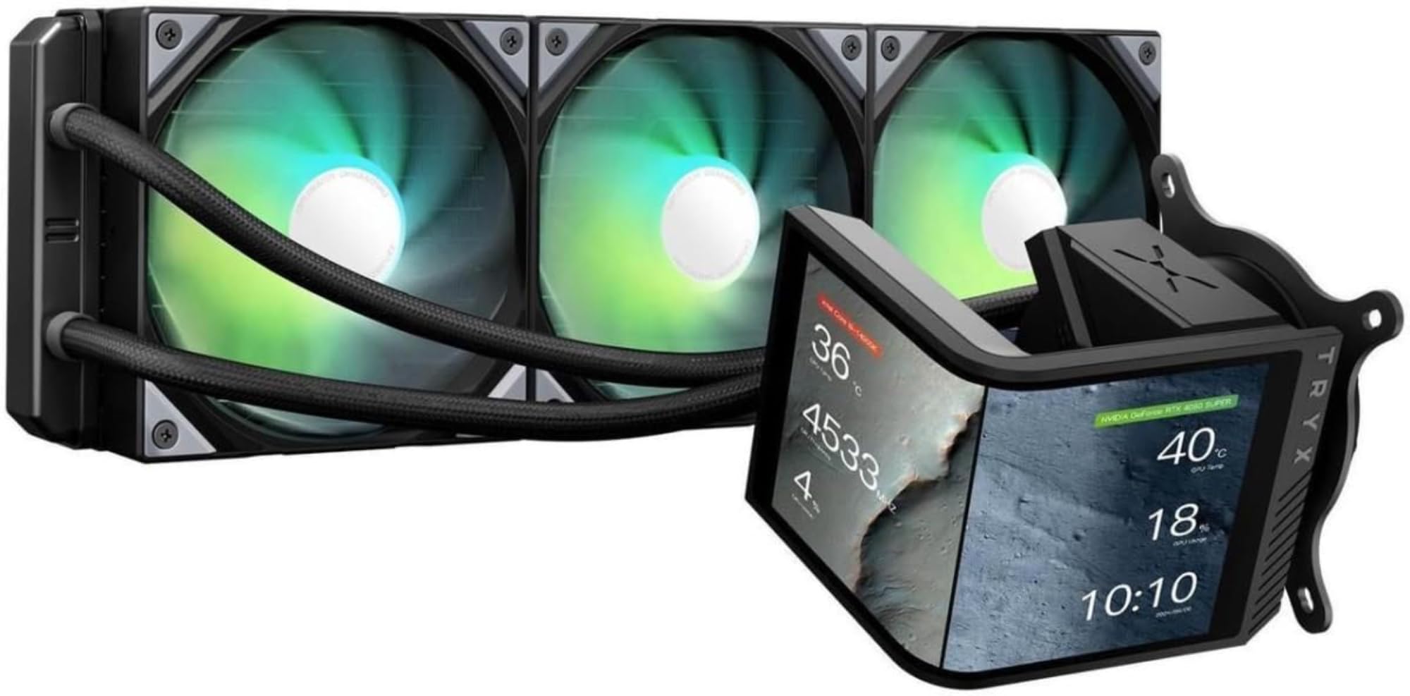 TRYX Panorama SE 360 ARGB 360mm AIO Rotatable 6.67'' AMOLED Curved Screen 3D Anamorphic Effect Customizable AIO Cooler 360mm Asetek Adela Pump 280w TDP ARGB Fan Intel LGA 1851/1700 AMD AM5/AM4