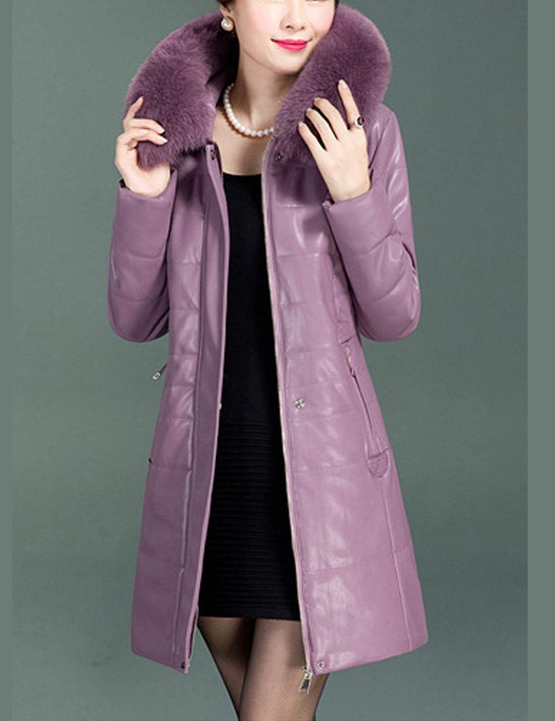 Flygo Women's Thicken Quilted Down Puffer Jacket with Removable Faux Fur Trim Hood