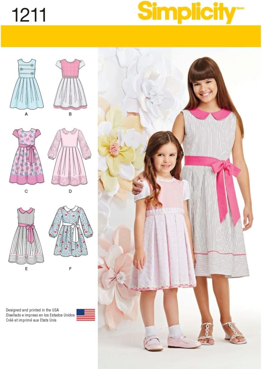 Simplicity Sewing Pattern 1211: Child's and Girls' Dress in Two Lengths, Size, Paper, White, K5 (7-8-10-12-14)