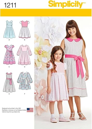 Simplicity 1211 Patrones de costura para vestidos de niña, tallas KS (7-14)