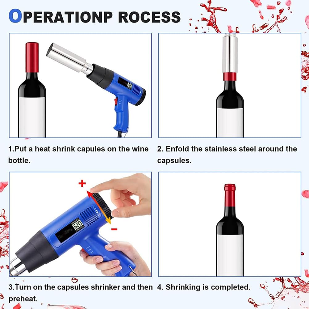 Pistola termorretráctil de mano para botellas de vino, pantalla LCD de temperatura y velocidad de viento ajustable, ideal para envolver cápsulas de PVC PP POF