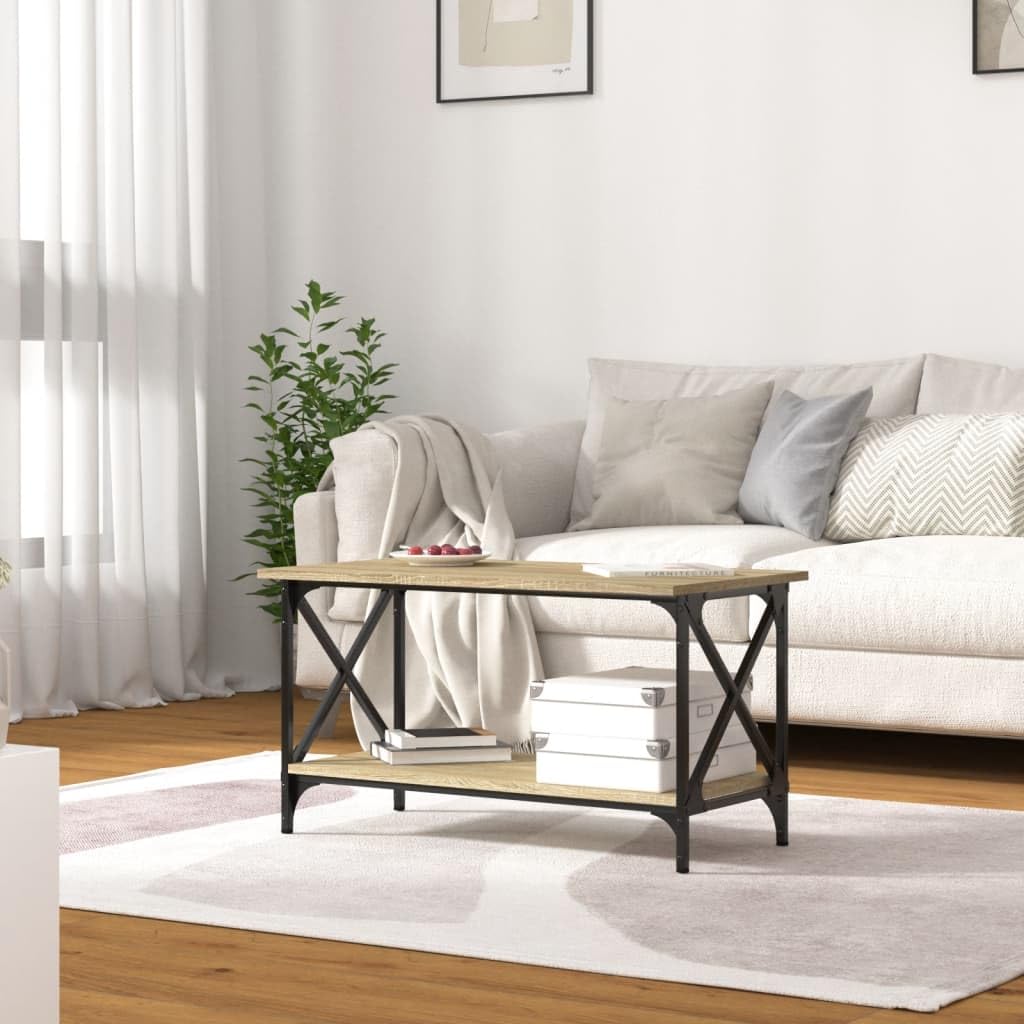 Mesa de centro Sonoma roble 80 x 45 x 45 cm madera y hierro mesa de salón con estante abierto para salón, salón y zona de estar