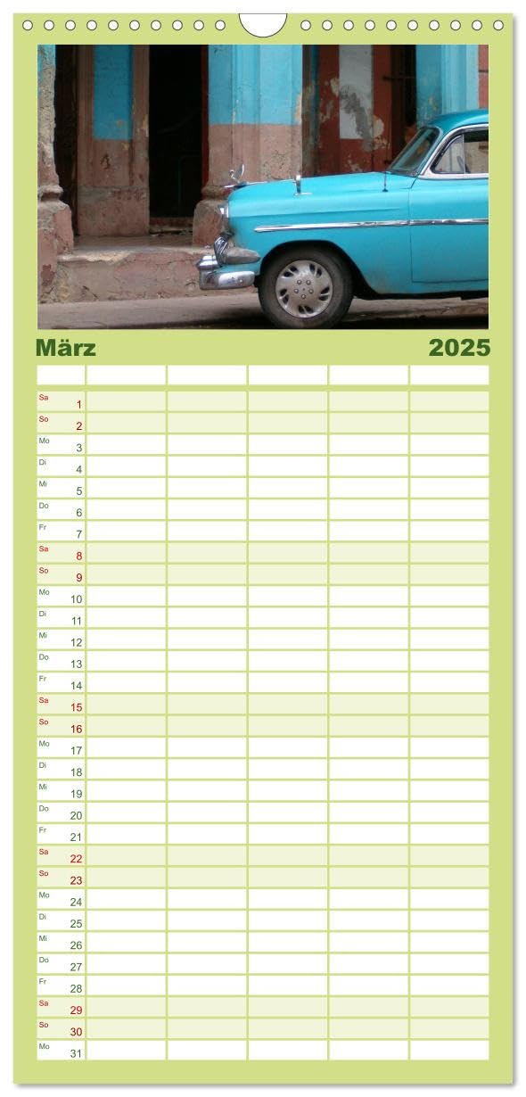 Familienplaner 2025 - Kuba • Impressionen mit 5 Spalten (Wandkalender, 21 cm x 45 cm), CALVENDO: Das sonnige Land der Strände, Oldtimer und Zigarren (CALVENDO Orte)