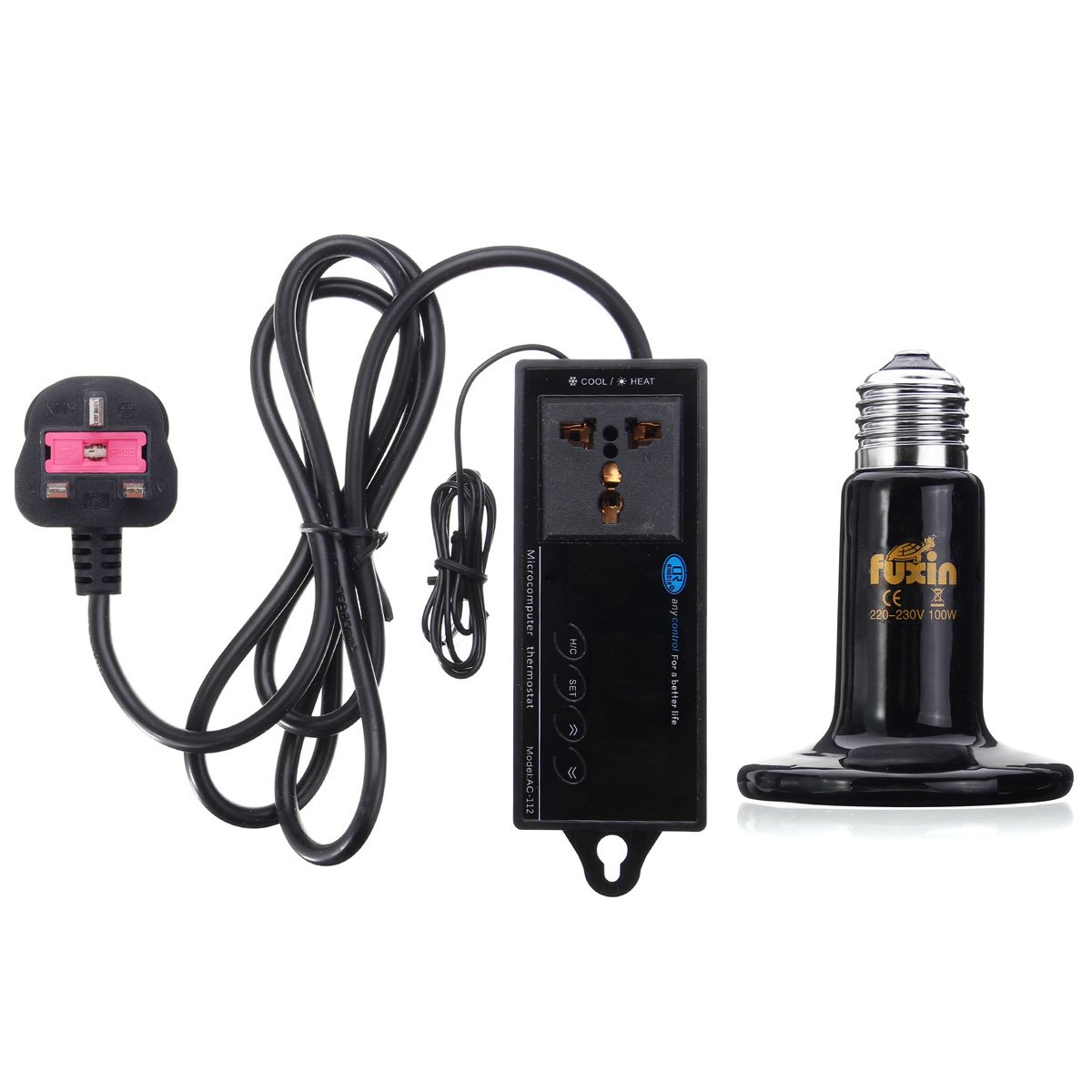 Tutoy 100W E27 Digital Reptile Thermostat Heating Control With 220V 75Mm Dia Ceramic Heat Emitter Lamp Bulbs