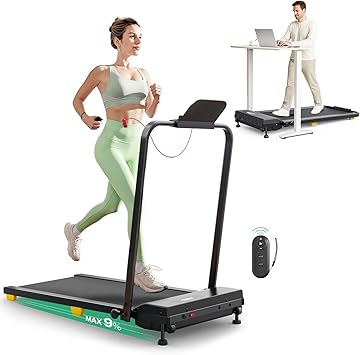 UREVO Walking Pad, 9% Incline Under Desk Treadmill with HIIT Program for Home and Office, 3 in 1 Foldable Treadmill with Remote Control, LED Display