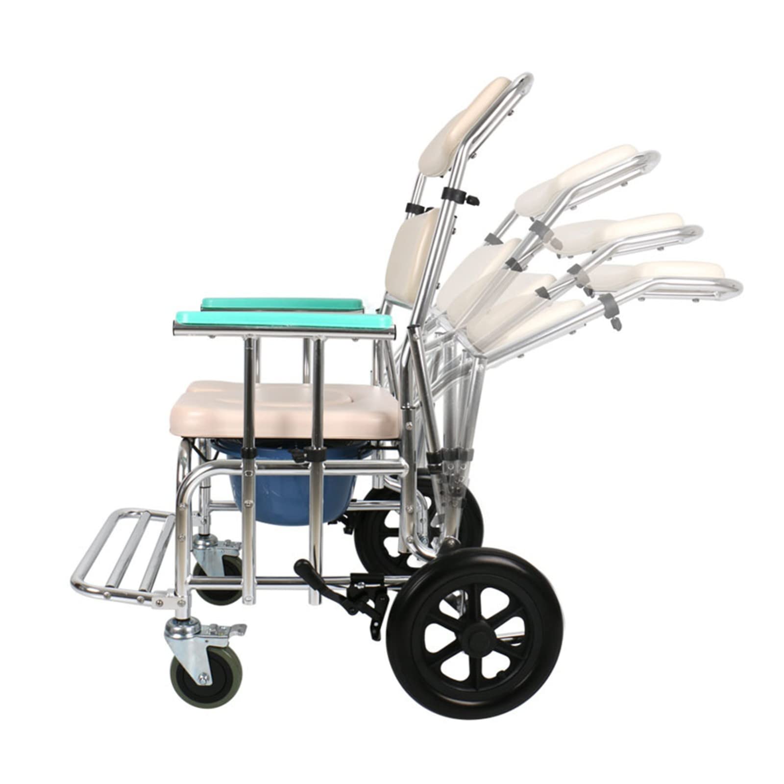 Gthtuhfd 1 Toilet Chair With Wheels,Waterproof Wheelchair With Armrest Height,Commode 00Kg Weight Capacity Chair With Locking Wheels And Padded Seat