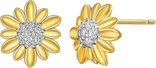 Clearine 925 Sterling Silver Cubic Zirconia Dianty Sunflower Stud Earrings for Women