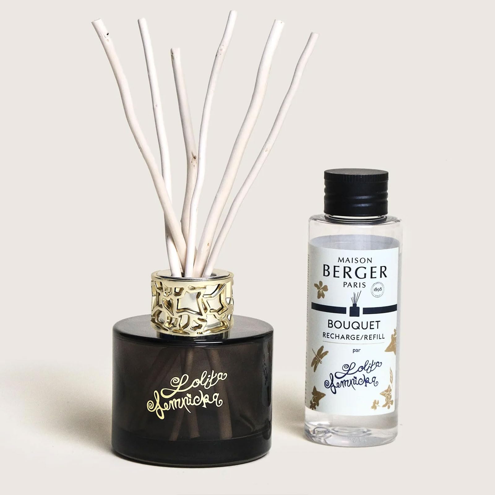 MAISON BERGER Duo Mini Bouquet & Innenspray, lackiertes Glas, 90 ml & 50 ml, Diffusionsdauer 3 Wochen, 450 bis 550 Sprühstöße (Lolita Lempicka Black Edition)