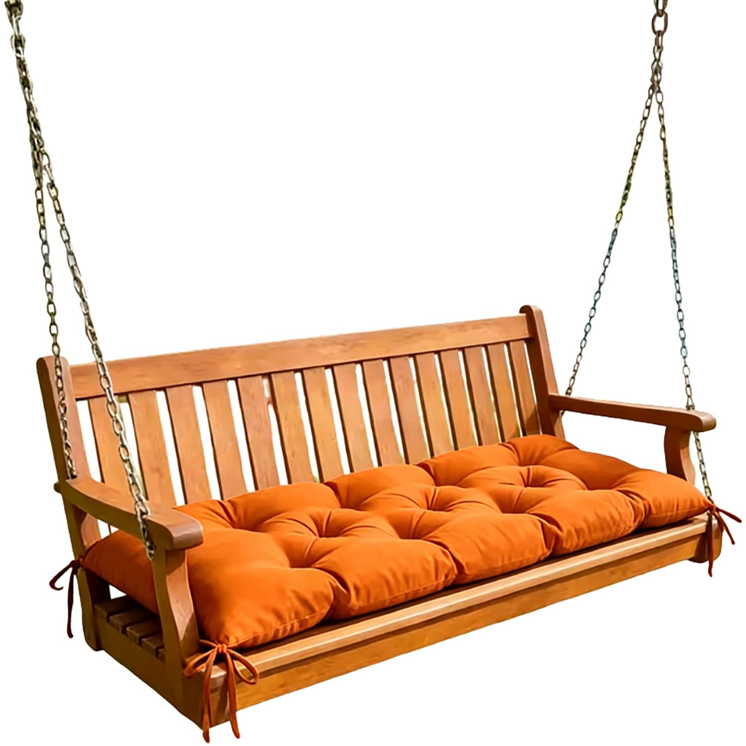 JORTUIO Swing Bench Cushion 8cm Thick, Garden Patio Non Slip Tufted Seat Pad With Ties, High Resilience PP Cotton Filled Seat Cushion For Indoor Outdoor, Window Park Bench(Orange,100x50cm/39x20 in)