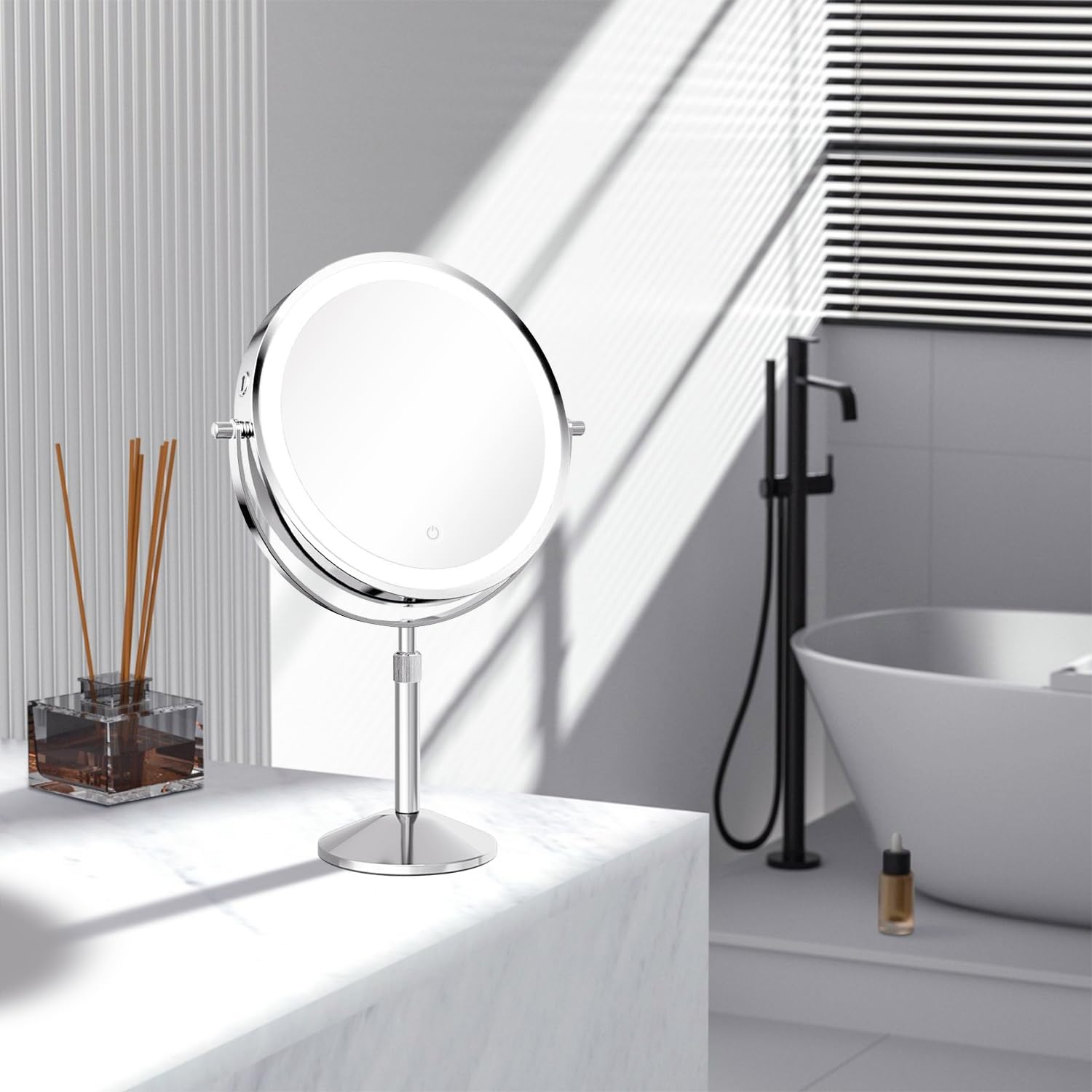 BTremary Schminkspiegel mit Beleuchtung 8", 20fach Vergrößerungsspiegel mit Licht, Höhenverstellbar Spiegel mit Beleuchtung for Badezimmer, 360° Drehbar Vergrößerungsspiegel für Details (Silber)