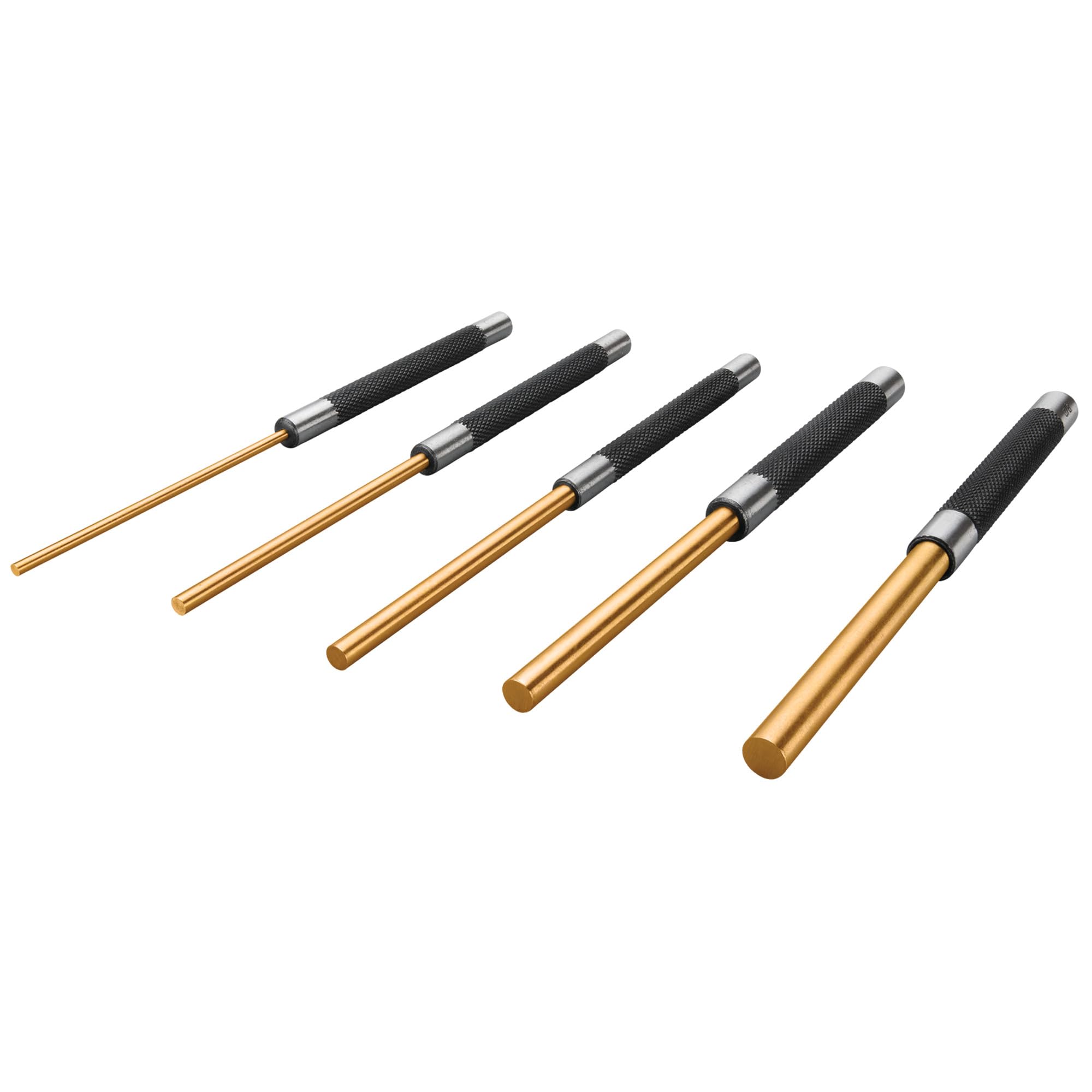 Performance Tool W759 Brass Roll Pin Punch Set to Remove Pins with Knurled Steel Handles for Good Grip, 8-Inches, 5-pc