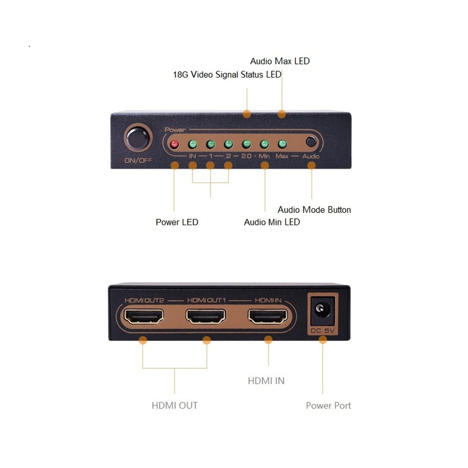 Splitter compatibile 4K@60Hz UHD HDR Scaler Down 1x2 1 In 2 HDCP2 0 4:4:4 18Gbps Cascade