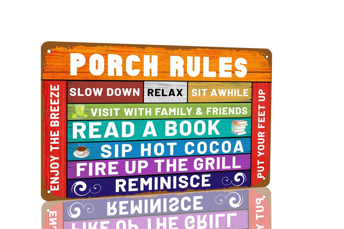 SMAZDFXX Porch Rules Tin Sign Vintage Retro Porch Decor for Home Backyard Patio Deck Yard Decor Poster 12"x16"