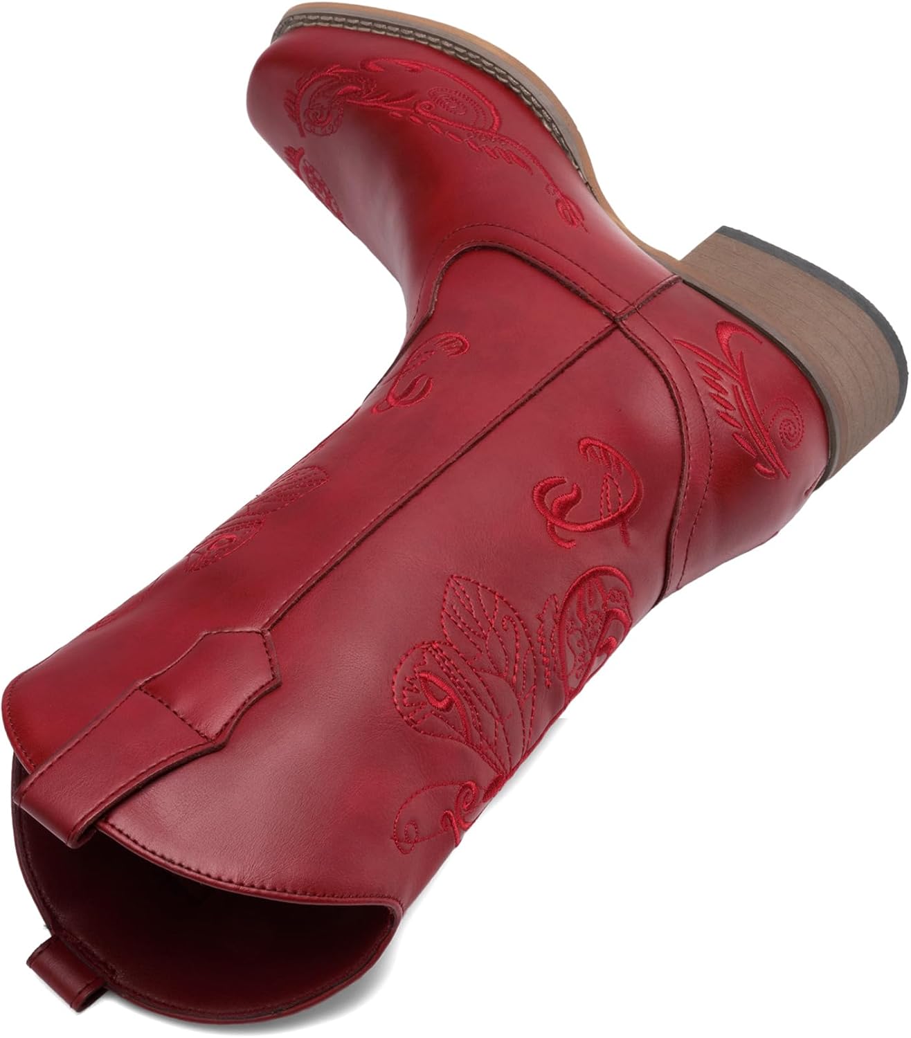 DREAM PAIRS Women's Square Toe Cowboy Cowgirl Boots Pull On Low Chunky Heel Mid Calf Western Boots with Embroidered Stitched for Theme Party Country Concert - Image 4