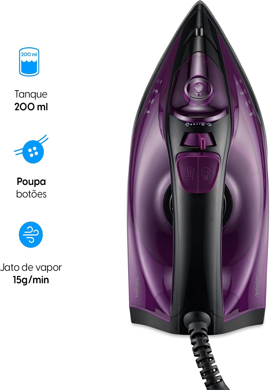Ferro de Passar a Vapor Easy Pass Elgin 1.200w 5 temperaturas - 110V