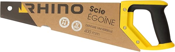 RHINO - Scie égoïne 400mm - Scie égoîne à main pour coupe bois - Revêtement PTFE anti-friction - Denture universelle trempée 11 dents/pouce - Longueur 400 mm