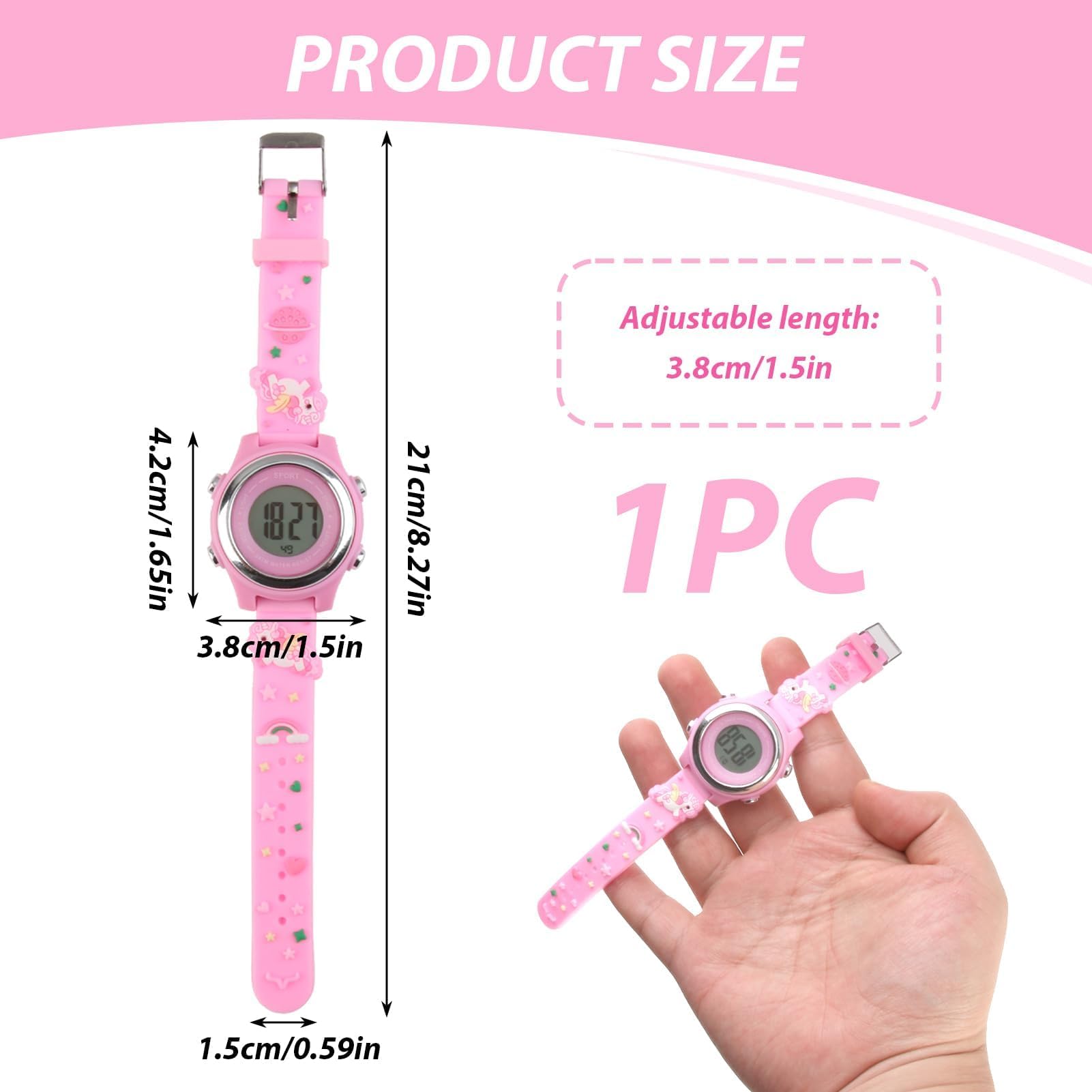 Reloj Infantil Digital Educativo de Silicona con Dibujos Animados 3D, Luz LED 7 Colores, Multifunción Regalo para Niñas 3-12 Años