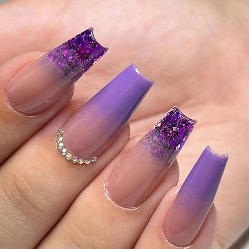 Gradient Press on Nails Long Coffin False Nails Bling Fake