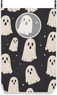 Cute Halloween Ghost Black Hanging Laundry Hamper Door Hampers Bag Basket with Stainless Steel Hooks Oxford Fabric Printing Decorative Clothes Bags 29.5X20inch 1Pack