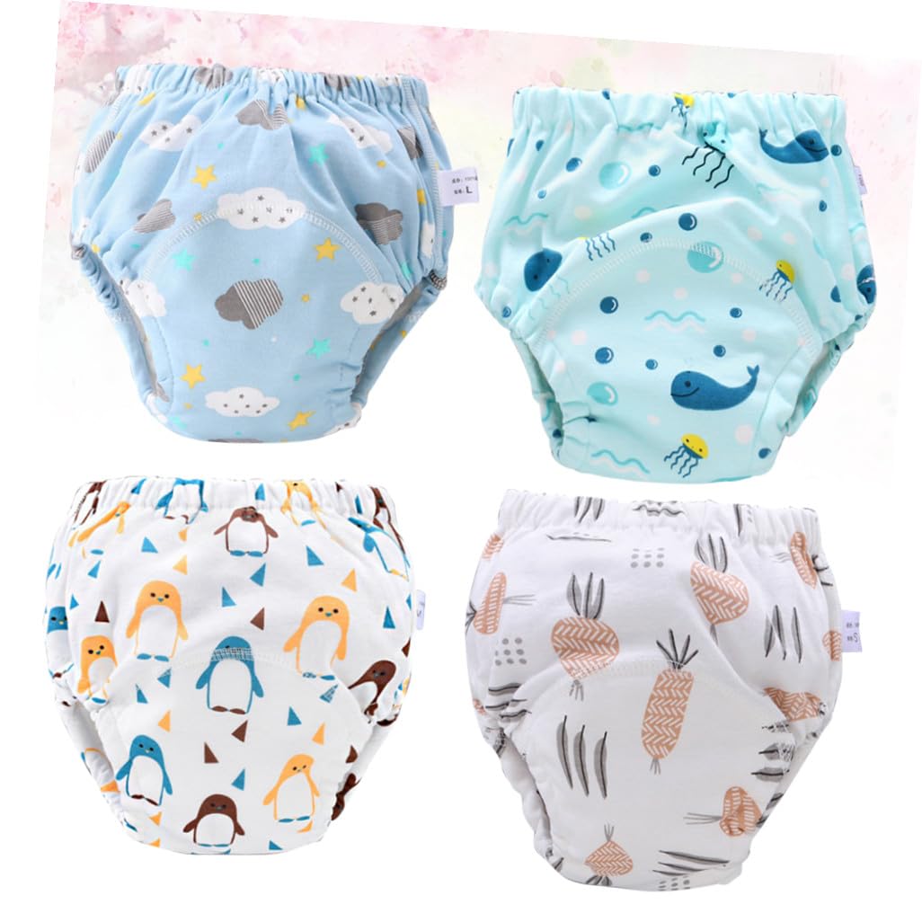 4 piezas Pañales de Entrenamiento Reutilizables para Bebés Pañales Lavables y Transpirables de Algodón para Cómodos y Duraderos con Diseños para Facilitar el Uso del Wc y Niñas