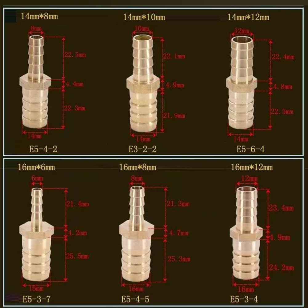 Racores de empalme con espiga de latón, Accesorios de púas for manguera latón, empalmador reductor, varios tamaños, paquete 5/10(14mm*8mm,10pcs)