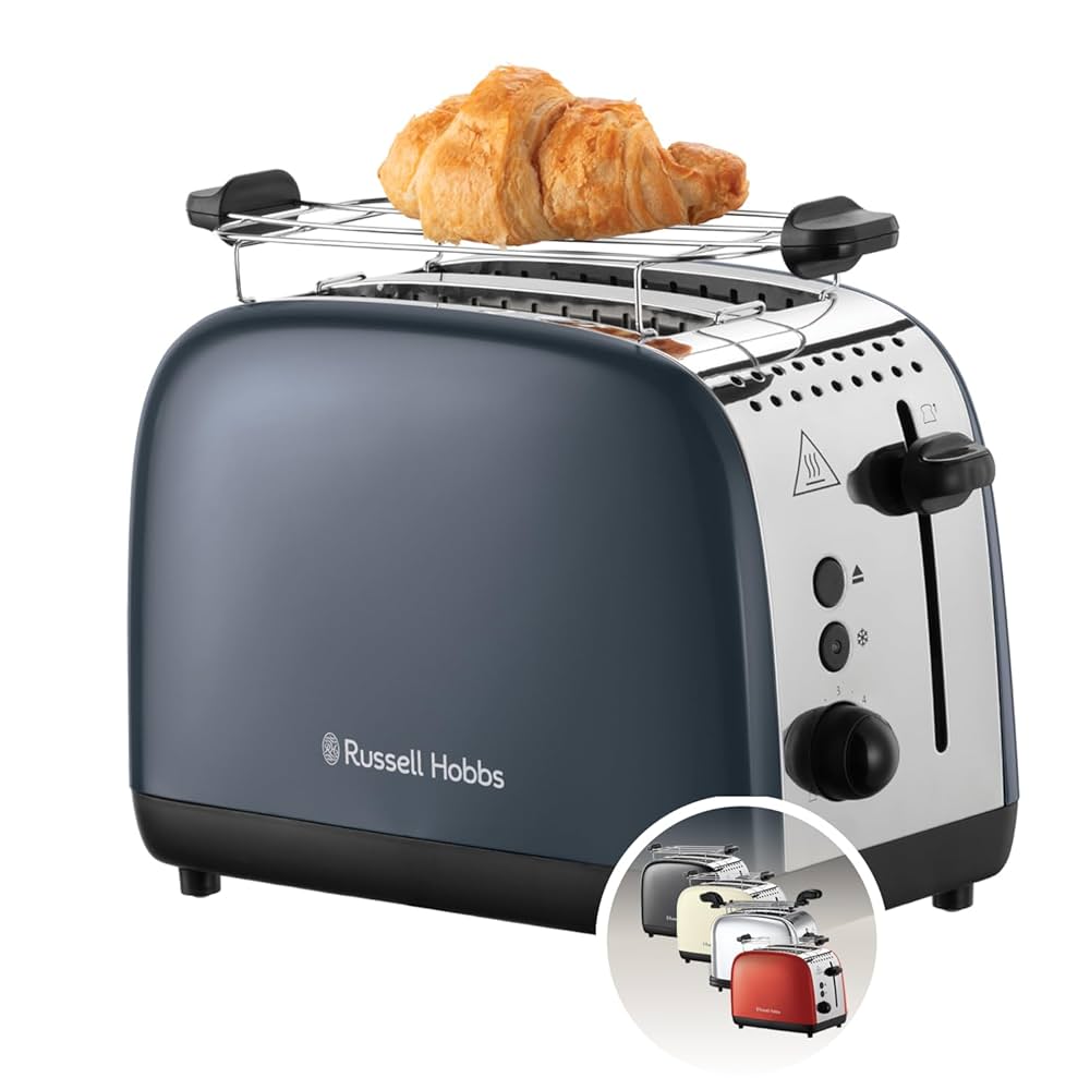 Grille-Pain Russell Hobbs Colours Plus Inox Gris - 2 Fentes Extra Larges, 6 Niveaux Brunissage 1600W