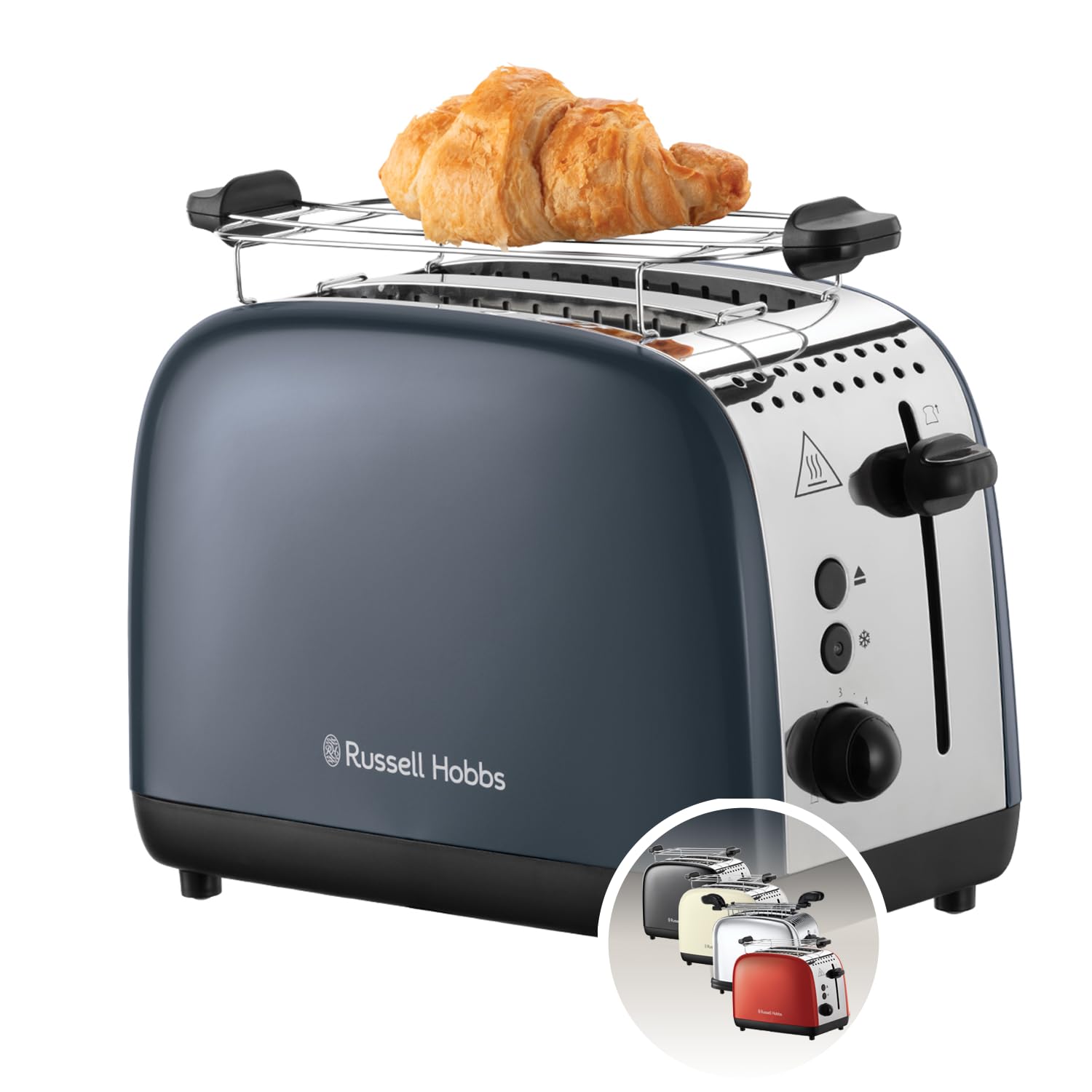 Russell Hobbs Toaster [für 2 Scheiben] Colours Plus Edelstahl Grau (extra breite Toastschlitze, inkl. Brötchenaufsatz, 6 Bräunungsstufen + Auftaufunktion, Lift & Look-Funktion, 1600W) 26552-56