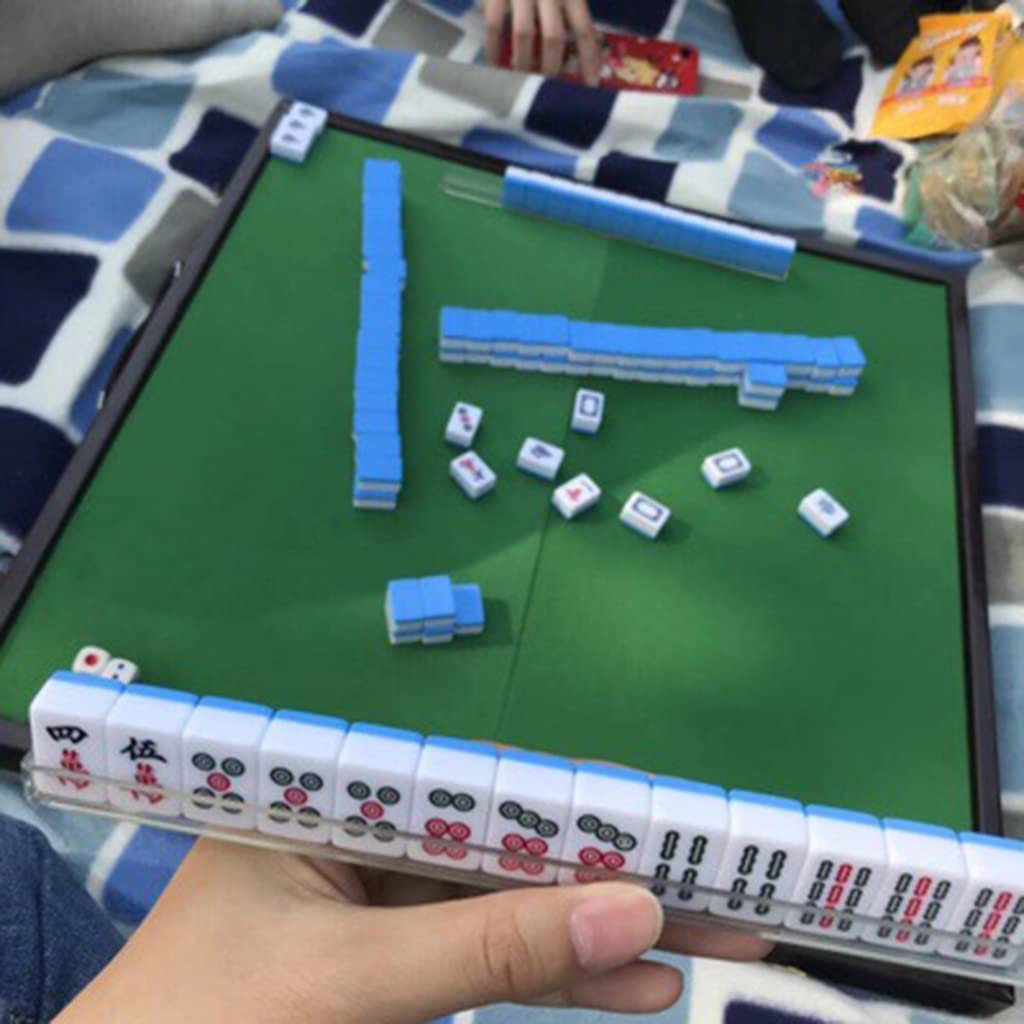 Chiński mahjong zestaw mahjong składany stół mahjong, mały podróżny zestaw mahjong 144 płytki melaminowe na podróż imprezę rodzinną gra prezent,kolor: A, rozmiar: 26 x 18 x 14 mm
