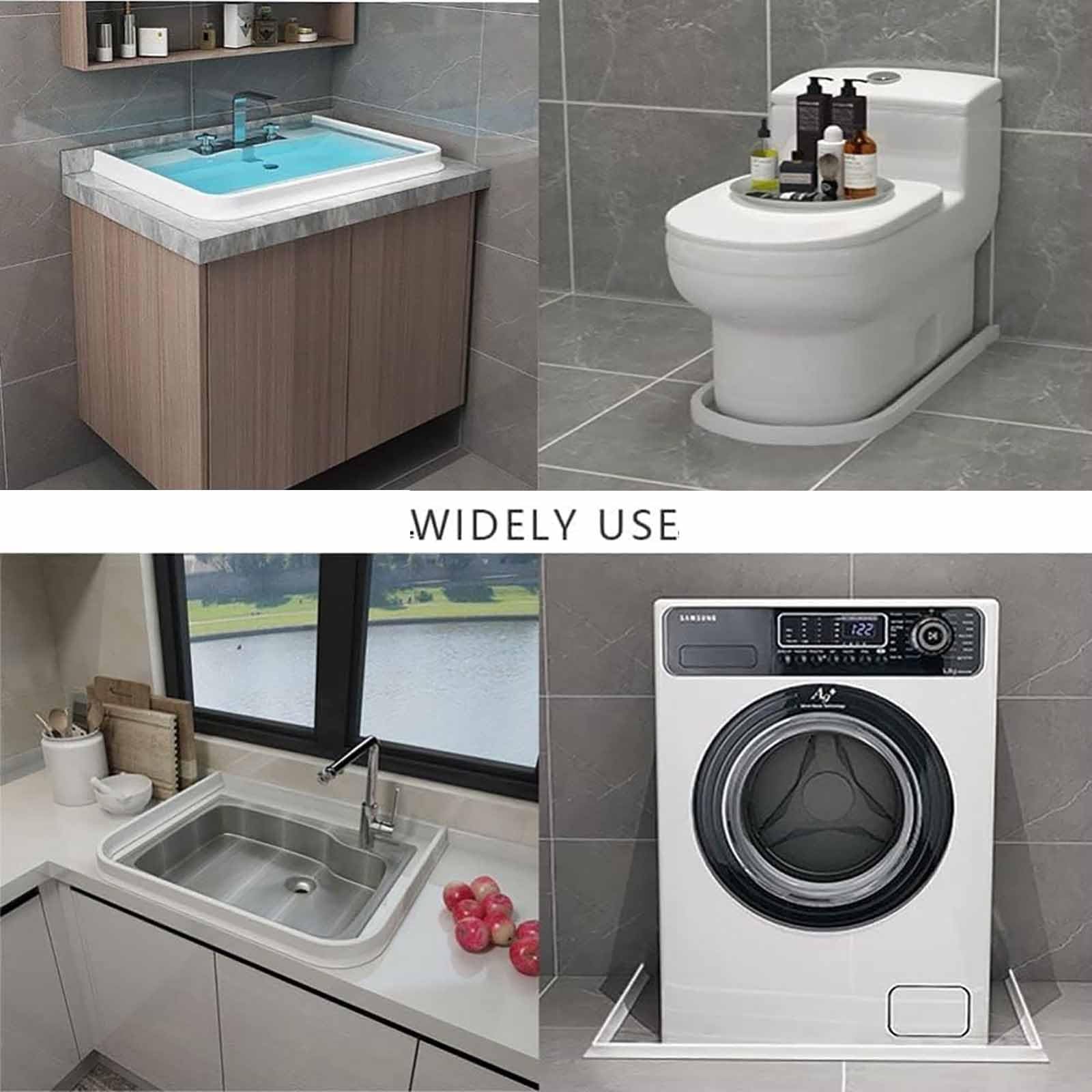 Striscia impermeabile per bagno, Soglia doccia pieghevole Diga d'acqua con nastro adesivo, Barriera acqua autoadesiva, Protezione acqua in silicone Paraspruzzi acqua ( Color : White , Size : 210cm )