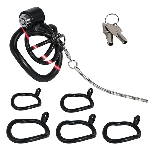Male Chastity Device ABS Resin Chastity Cage with 5 Different Size Rings and Invisible Lock Extreme Adult Sex Toys Cock Cage SM Bondage Male Penis (Tow Rope,Black) - Tow Rope - Black
