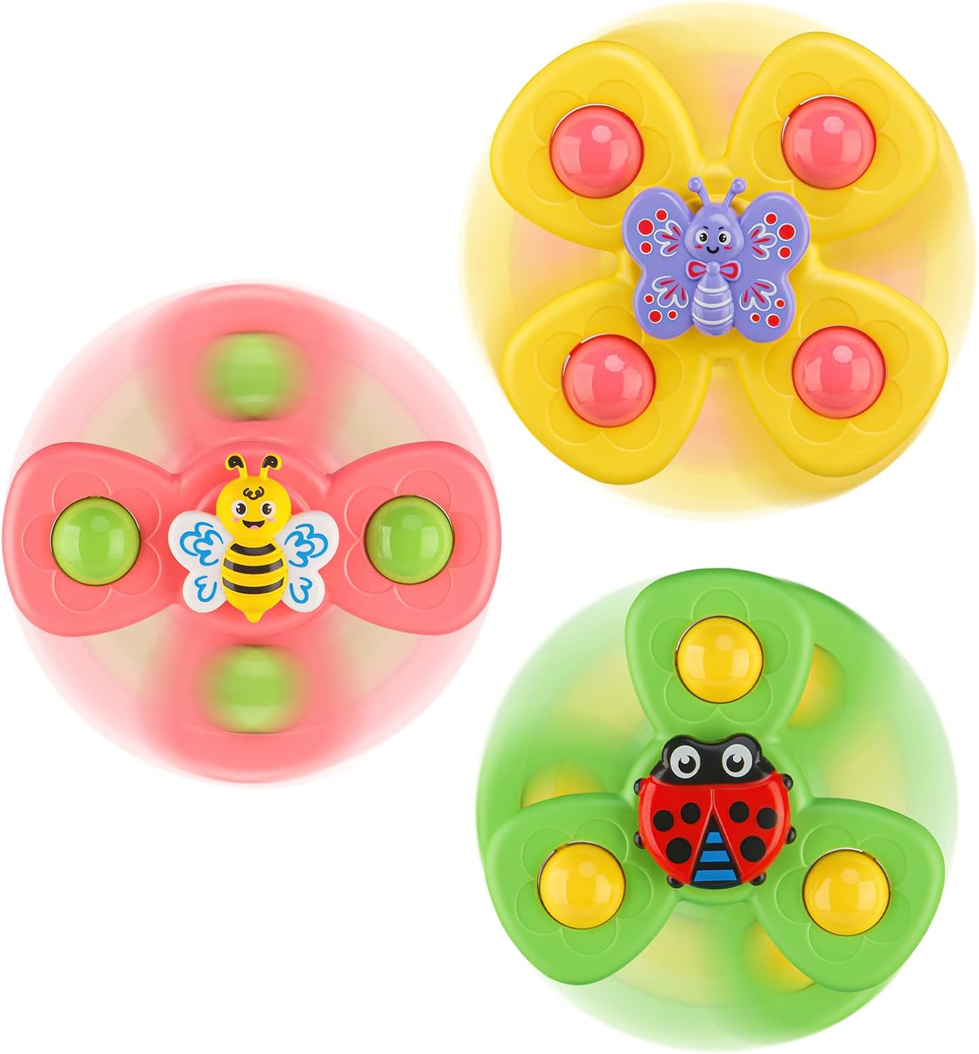 ALASOU 3PCS Insect Suction Cup Rotating Toys for 1 Year Old Boy Girl|Rotating Top Toddler Toys Age 1-2|1 2 Year Old Boy Birthday Gift|Baby Bath Toy for Kids Ages 1-3|Sensory Toy for Toddlers 1-3