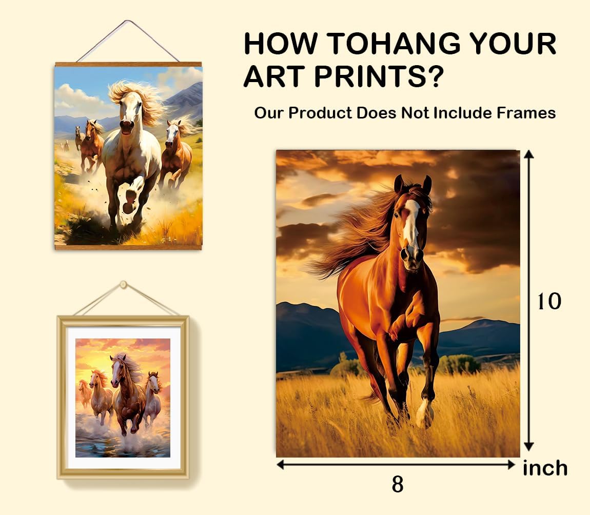 Wild Horses Posters Modern Animal Picture Canvas Painting Room Decoration,Set of 4 Horse Wall Art Print for Living Room Home Decor(8 x10 Inch Unframed) Horse Wall Decor