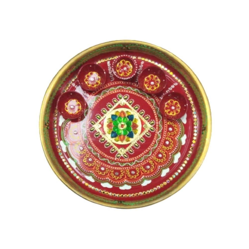 Buy Puja N Pujari Hand Painted Stone Decorate Flower Design Aarti Pooja Thali Set for Pooja Room