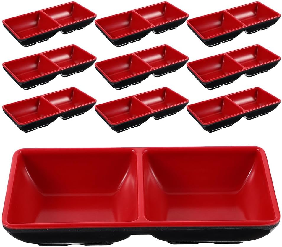 Ciieeo 10pcs Dual Soy Sauce Dish - Dipping Dish Dual Dipping Bowls Two Compartments Plate Sauce Dishes For Restaurant Kitchen Appetizers Nuts Ketchup Wasabi