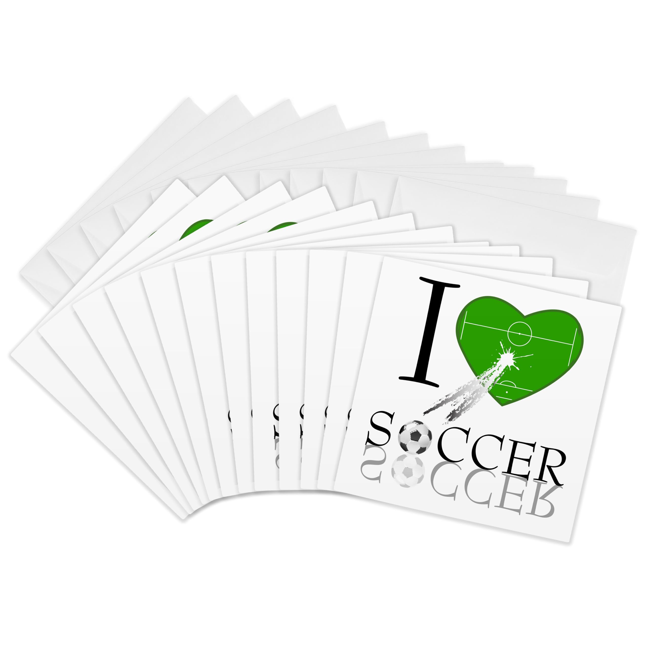 3dRose gc_101403_2 6 x 6-Inch"I Love Soccer in Green" Greeting Card (Set of 12)
