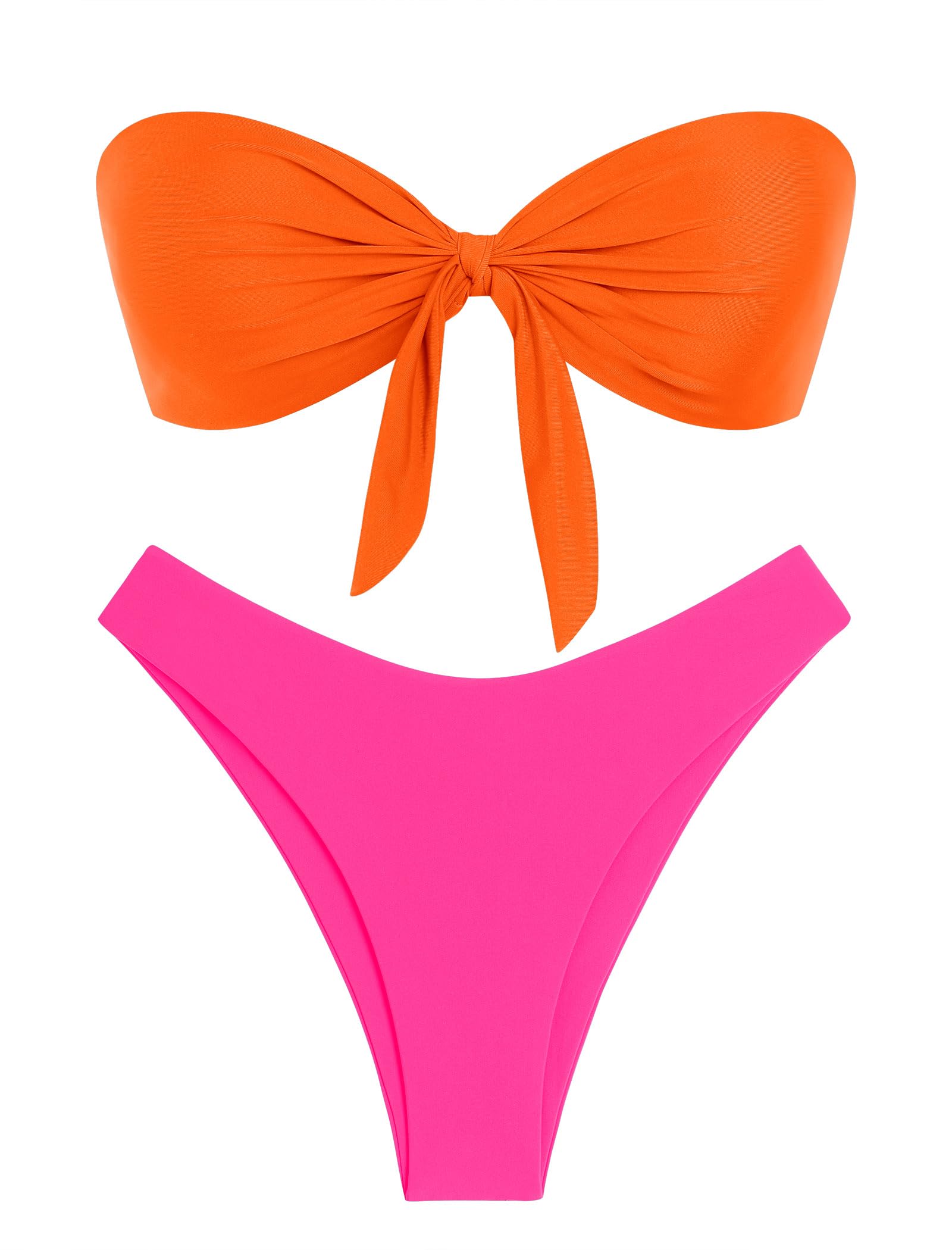 ZAFUL Knotted Bandeau Bikini for Women Strapless Swimsuits High Cut Bathing Suit Sexy Cheeky Tie Side Swimwears