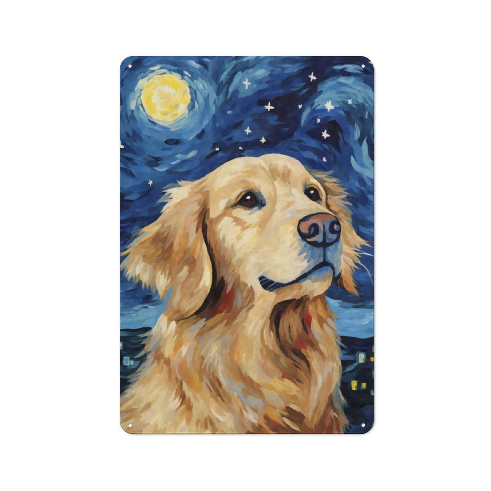 Vintage Metal Sign 30x20cm Featuring Golden Retriever Night, Home Bar Decor for Cafe, Pub, Workshop Or Home Bar