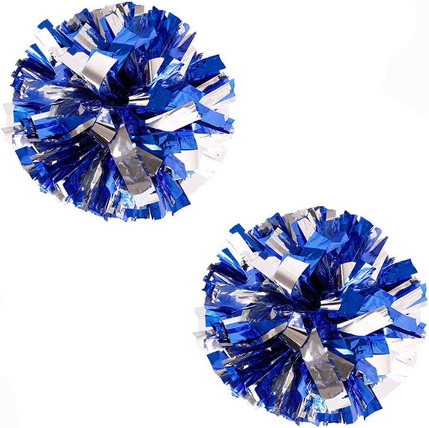 Bstgifts 12" 2 Pack Cheerleading Pompoms, Metallic Foil & Plastic Ring Pom Poms for Cheer, Dance Team (Blue＋Silver) : Sports & Outdoors