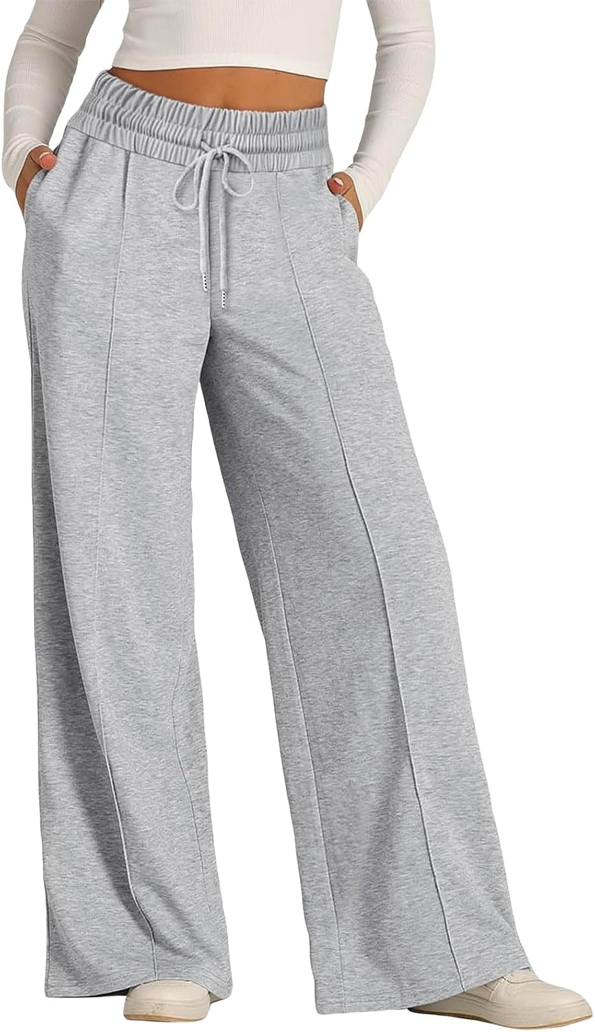 Women's Wide Leg Pants High Waisted Drawstring Baggy Sweatpants Elastic Straight Leg Lounge Pants Palazzo Trousers