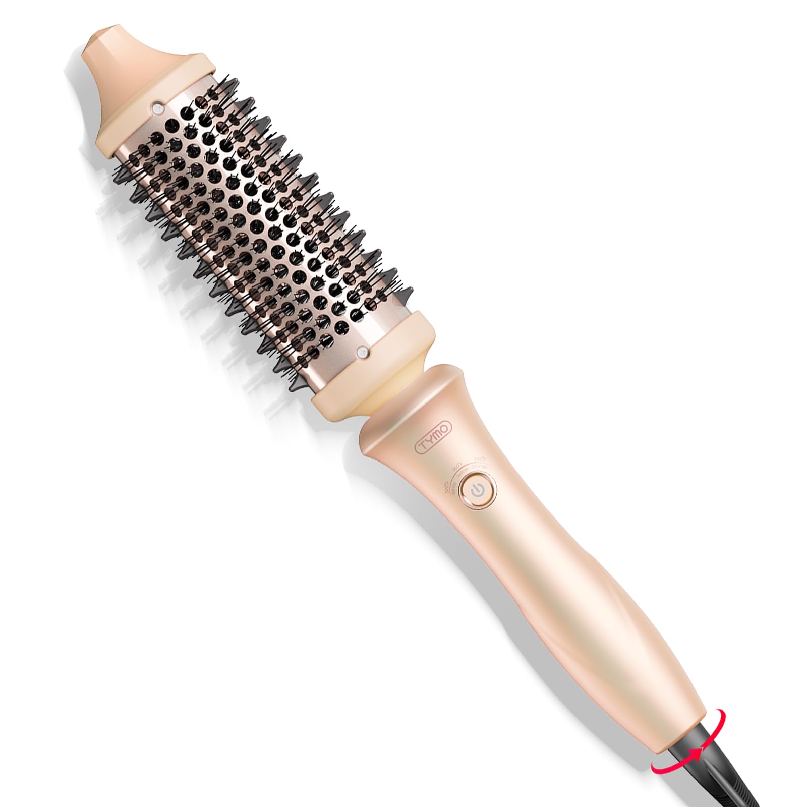 TYMO Thermal Brush Curling Brush - STYLUX 1.7 Inch Blowout Volumizer with Flexi-Fit for Hair Straightening, Heated Round Styler Tool, Hair Straightener and Curler 2 in 1, Dual Voltage & Light, Pink