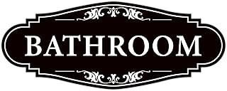 Bathroom Sign Sticker for Business and Home,Self-adhesive Cute Bathroom Decor for Door,Waterproof Vinyl Restroom Sign for Home,Office,Shop(Black)