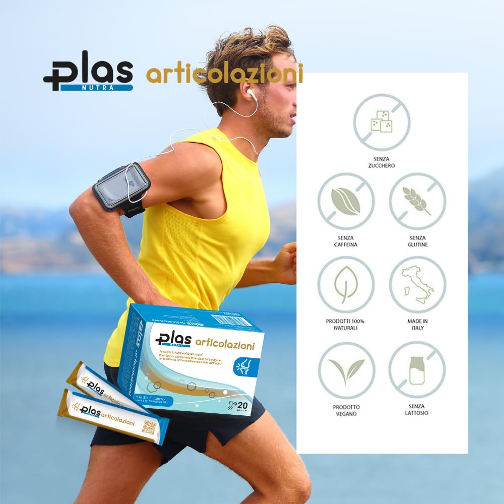 Articolazioni - Integratore con Glucosamina, Condroitina, Boswellia 600 mg, Acido Ialuronico, Collagene Tipo II, Vitamina C - 20 Stick Pronti all'Uso, Gel Bio-Enhancer® Brevettato, Vegano