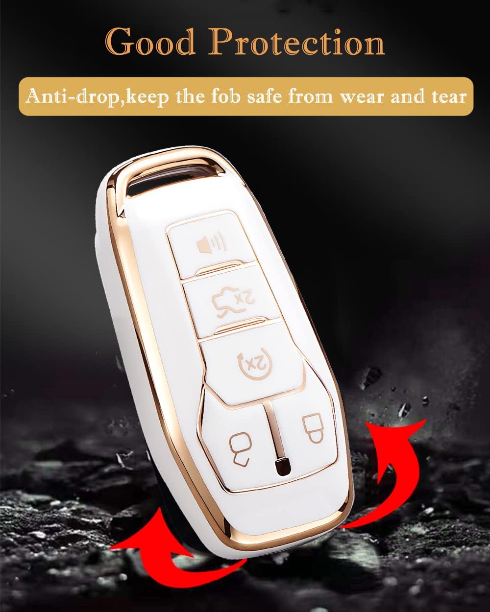 for Ford Key Fob Cover with Keychain, Premium Soft TPU Full Protection Key Fob Case for Ford Fusion Mustang F150 Edge Explorer Lincoln MKZ MKC MKX Smart Remote Key Protector (Size B-Grey) - Image 3