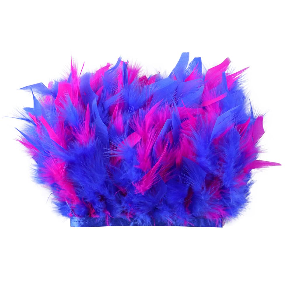 Feather Trim for Clothes Crafts Sewing Decoration, 2m Fluffy Turkey Feather Fringe Trimming for Crafts Costume Dress Hat DIY Accessories, Rose Red + Royal Blue