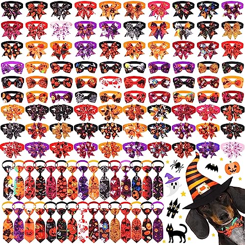 120 Pcs Halloween Dog Bow Tie Collar Set Includes 60 Pumpkin Dog ...