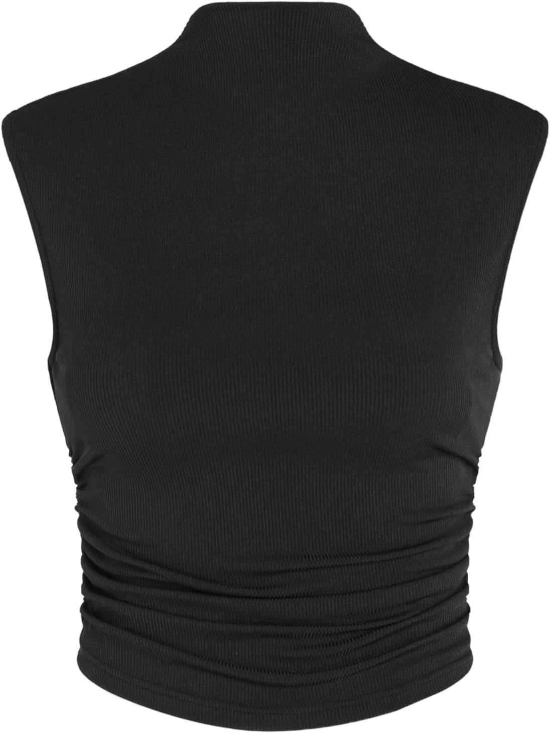 CIDER High Neck Ruched Tank Top - Women Sleeveless Cropped Knit Shirt Going Out Summer Casual